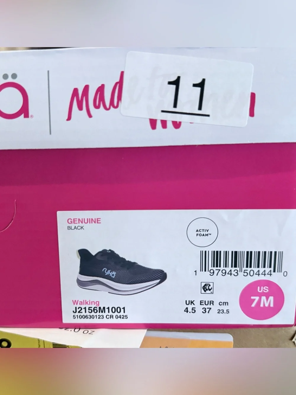 Ryka Genuine Walking Black Athletic Shoes with Blue Logo and Yellow Pull Tab
